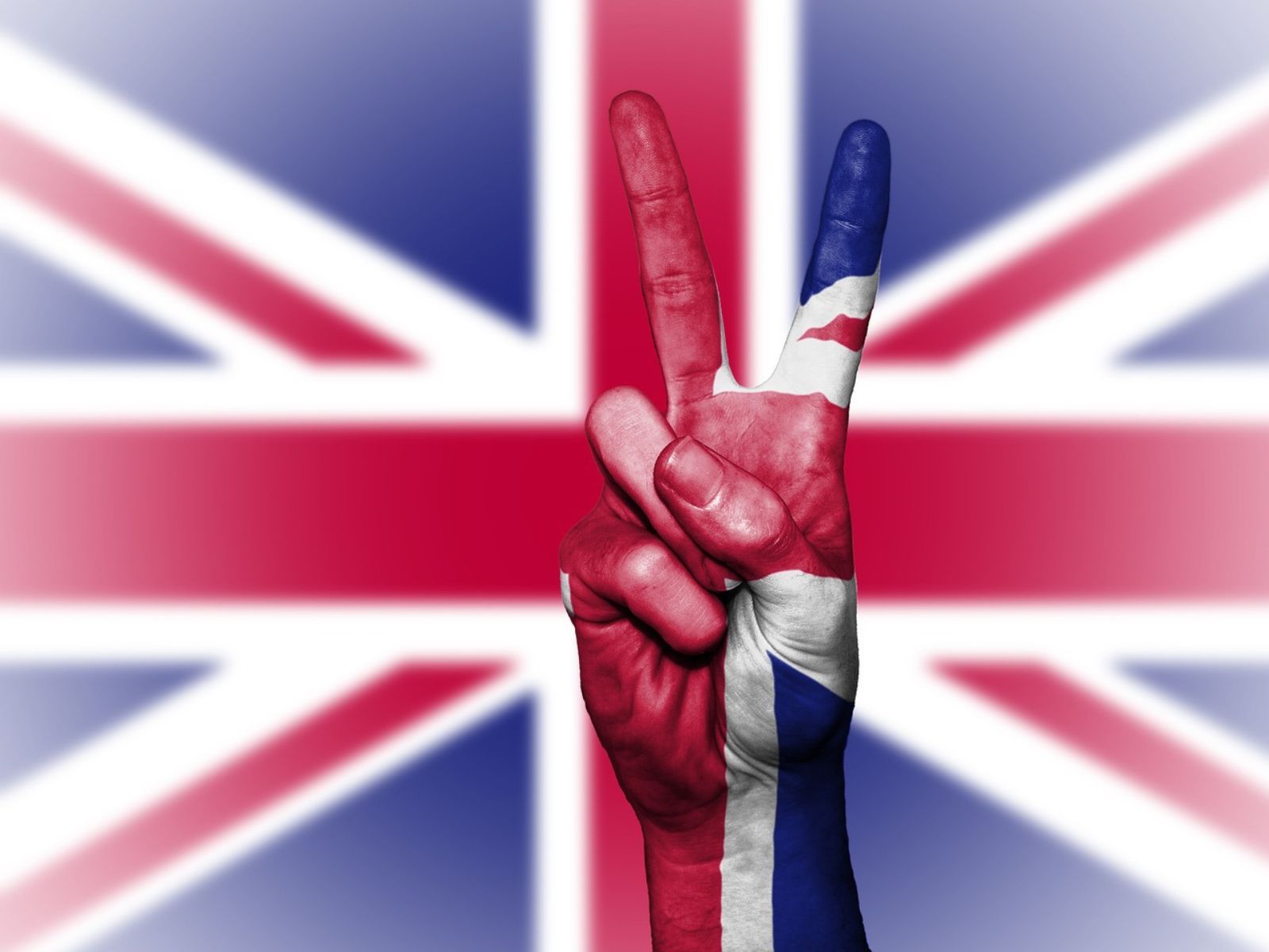 United kingdom flag peace hand sign