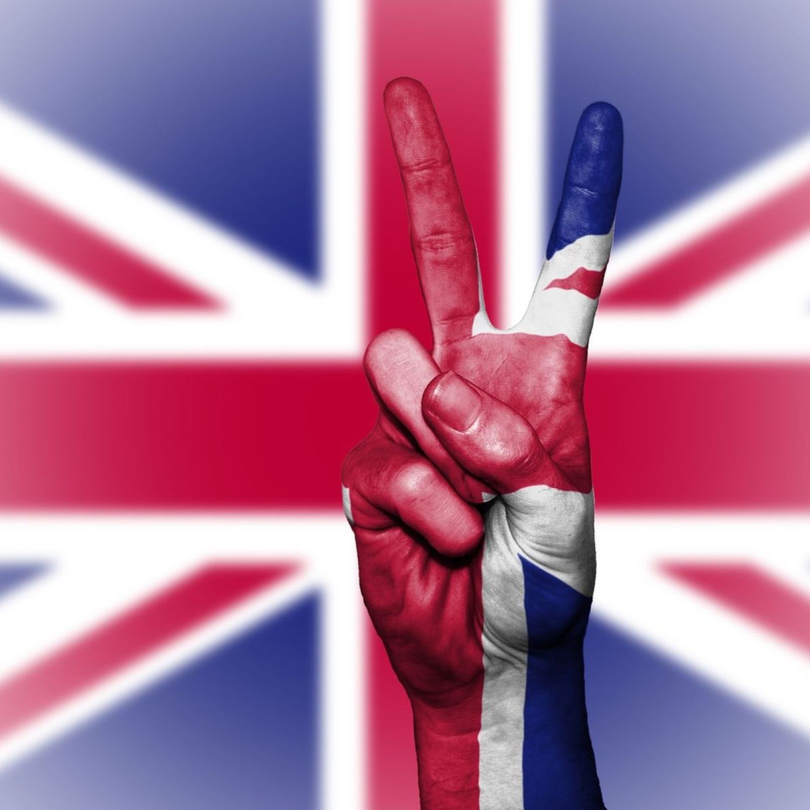 United kingdom flag peace hand sign