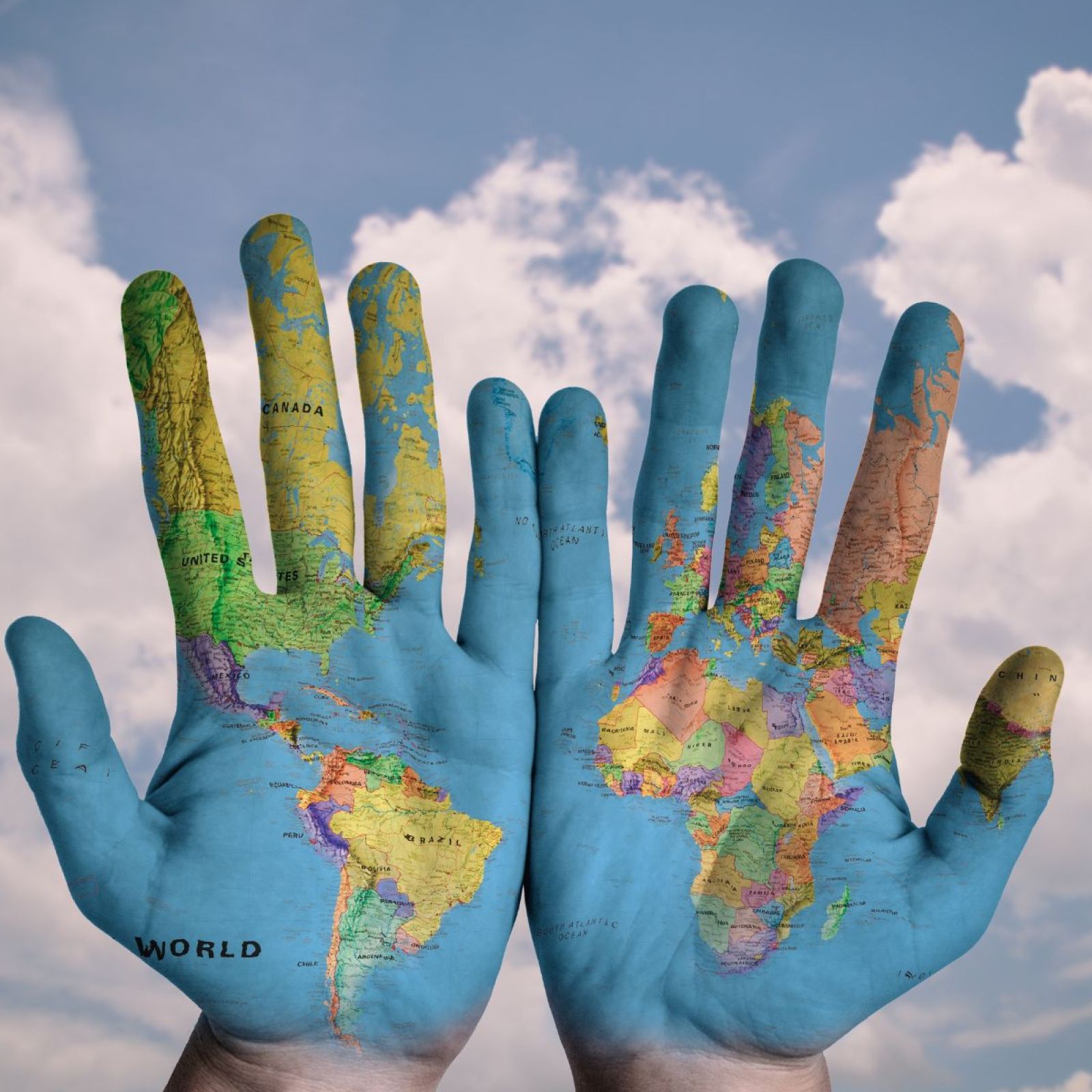 earth planet map globe hands